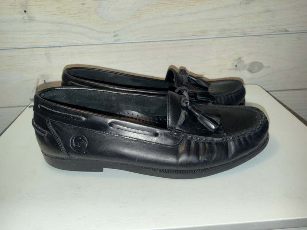 Duck Head Black Leather Tassel Kiltie Loafers Made in Brazil